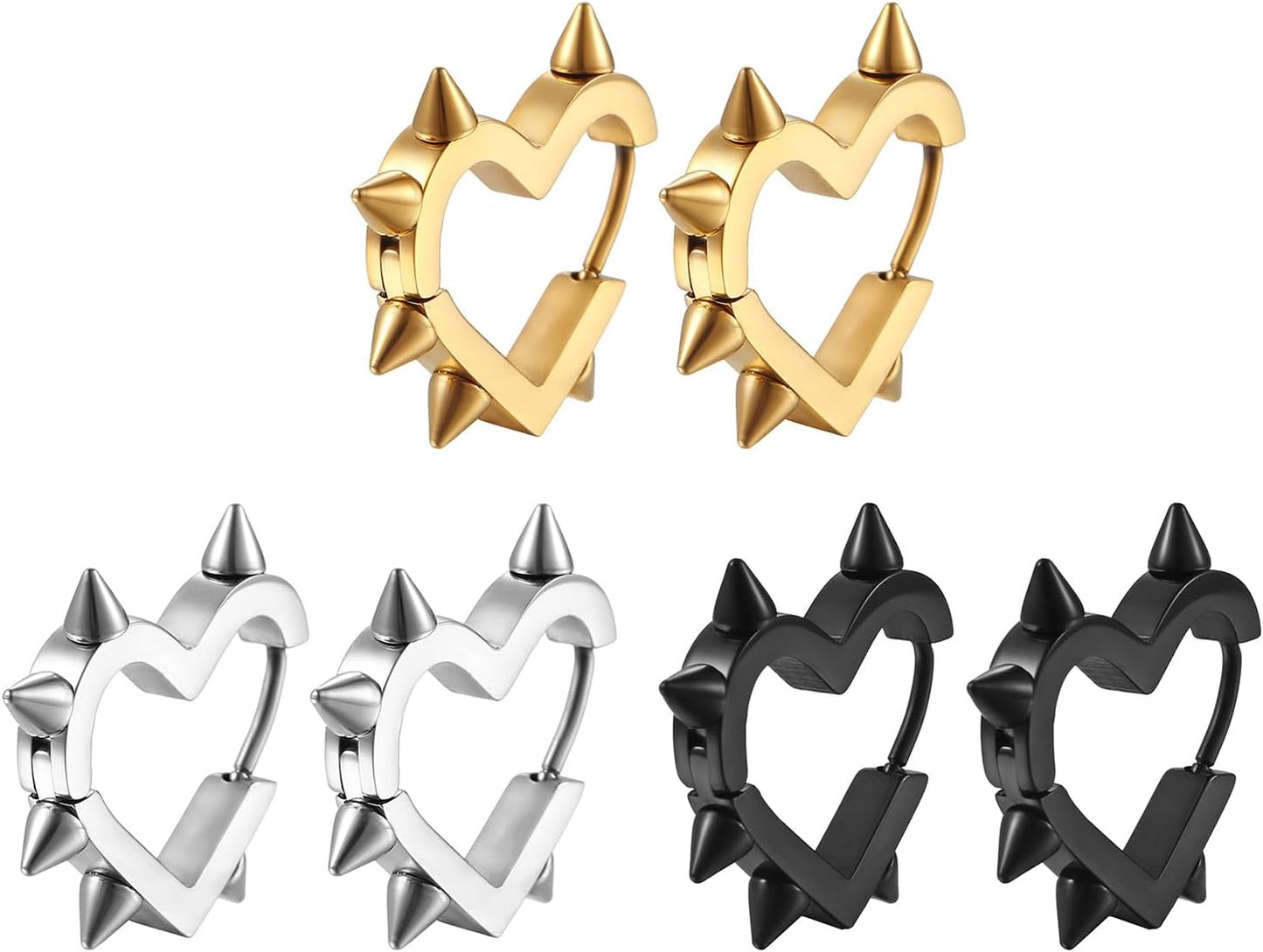 Goth Earrings Black Heart Punk Earrings Set Y2k Emo Jewelry Alternative Jewelry for Women Grunge Earrings Spike Earrings Gifts for Men