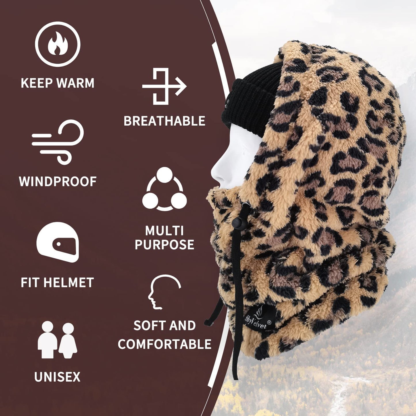 Shy Velvet Balaclava Wind-Resistant Winter Face Mask,Fleece Ski Mask for Men and Women,Warm Face Cover Hat Cap Scarf