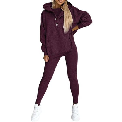 Lounge Sets for Women - 2 Piece Button Thick Outfits Sweatsuit Hoodies with Pants Fall Jogging Track Suits for Women