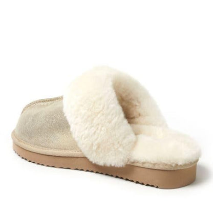 Dearfoams Women's Fireside Sydney Shearling Fur Indoor/Outdoor Scuff Slipper with Wide Widths