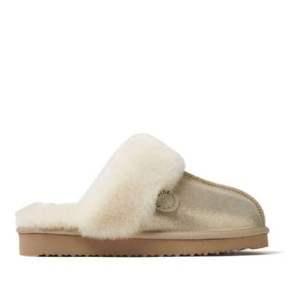 Dearfoams Women's Fireside Sydney Shearling Fur Indoor/Outdoor Scuff Slipper with Wide Widths