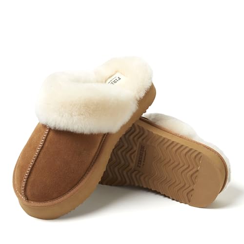 Dearfoams Women's Fireside Sydney Shearling Fur Indoor/Outdoor Scuff Slipper with Wide Widths