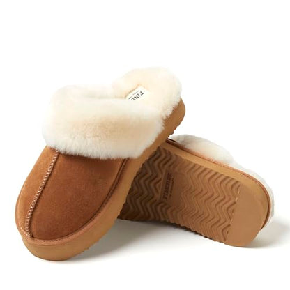 Dearfoams Women's Fireside Sydney Shearling Fur Indoor/Outdoor Scuff Slipper with Wide Widths