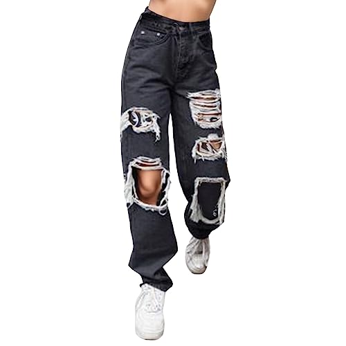 Jeans for Women High Waist Stretch Skinny Jean Button Fly Stretchy Straight Legs Denim Pants Destroyed Denim Pants