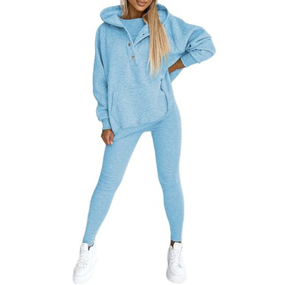 Lounge Sets for Women - 2 Piece Button Thick Outfits Sweatsuit Hoodies with Pants Fall Jogging Track Suits for Women