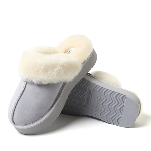 Dearfoams Women's Fireside Sydney Shearling Fur Indoor/Outdoor Scuff Slipper with Wide Widths