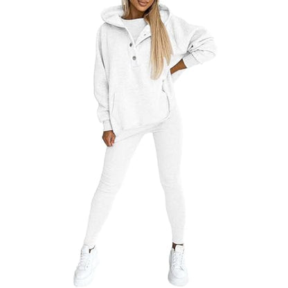 Lounge Sets for Women - 2 Piece Button Thick Outfits Sweatsuit Hoodies with Pants Fall Jogging Track Suits for Women
