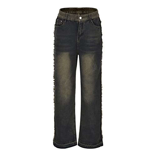 Women's Modern Straight Jeans Wide Leg Casual 2024 Boyfriend Cropped Raw Hem Denim Pants Cropped Wide-Leg Jeans