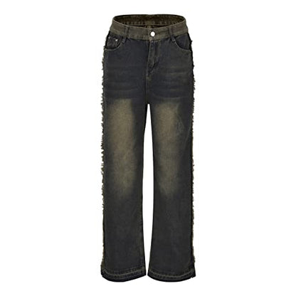 Women's Modern Straight Jeans Wide Leg Casual 2024 Boyfriend Cropped Raw Hem Denim Pants Cropped Wide-Leg Jeans