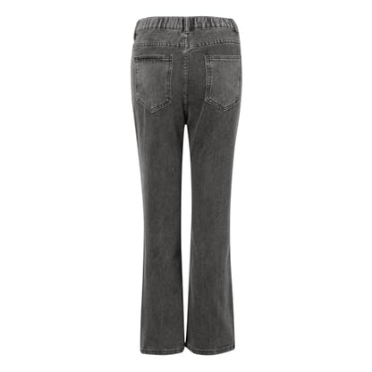 Women's Modern Straight Jeans Wide Leg Casual 2024 Boyfriend Cropped Raw Hem Denim Pants Cropped Wide-Leg Jeans