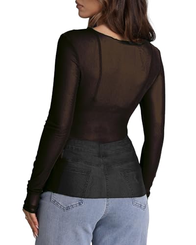 WIHOLL Womens Mesh Sheer Tops Sexy Crew Neck Summer Loose FIt Party Clubwear Shirts