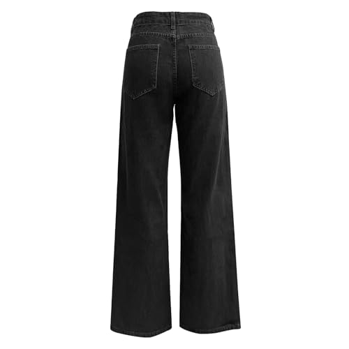 Women's Modern Straight Jeans Wide Leg Casual 2024 Boyfriend Cropped Raw Hem Denim Pants Cropped Wide-Leg Jeans
