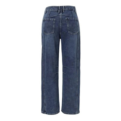Women's Modern Straight Jeans Wide Leg Casual 2024 Boyfriend Cropped Raw Hem Denim Pants Cropped Wide-Leg Jeans