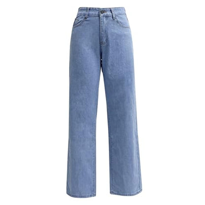 Women's Modern Straight Jeans Wide Leg Casual 2024 Boyfriend Cropped Raw Hem Denim Pants Cropped Wide-Leg Jeans