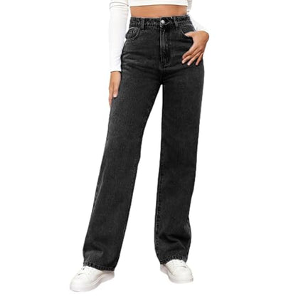 Women's Modern Straight Jeans Wide Leg Casual 2024 Boyfriend Cropped Raw Hem Denim Pants Cropped Wide-Leg Jeans