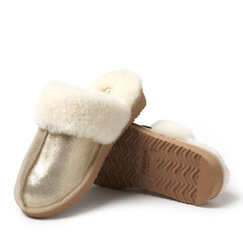 Dearfoams Women's Fireside Sydney Shearling Fur Indoor/Outdoor Scuff Slipper with Wide Widths