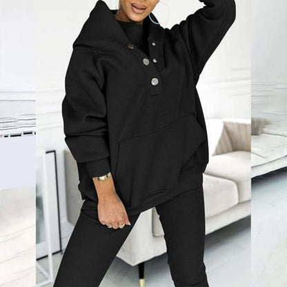Lounge Sets for Women - 2 Piece Button Thick Outfits Sweatsuit Hoodies with Pants Fall Jogging Track Suits for Women