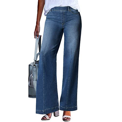 Womens Straight Leg Jeans High Waisted Wide Leg Jeans Casual Stretchy Denim Pants
