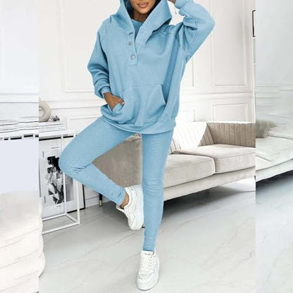 Lounge Sets for Women - 2 Piece Button Thick Outfits Sweatsuit Hoodies with Pants Fall Jogging Track Suits for Women