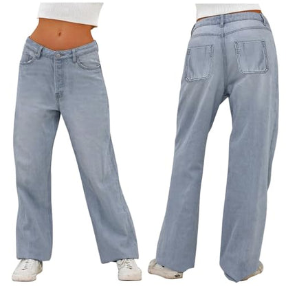 Women's Wide Leg Jeans High Waist Stretchy Classic High Rise Slimming Jeggings Cropped Wide-Leg Jeans