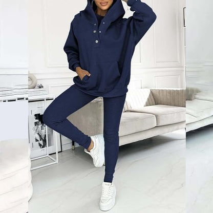 Lounge Sets for Women - 2 Piece Button Thick Outfits Sweatsuit Hoodies with Pants Fall Jogging Track Suits for Women