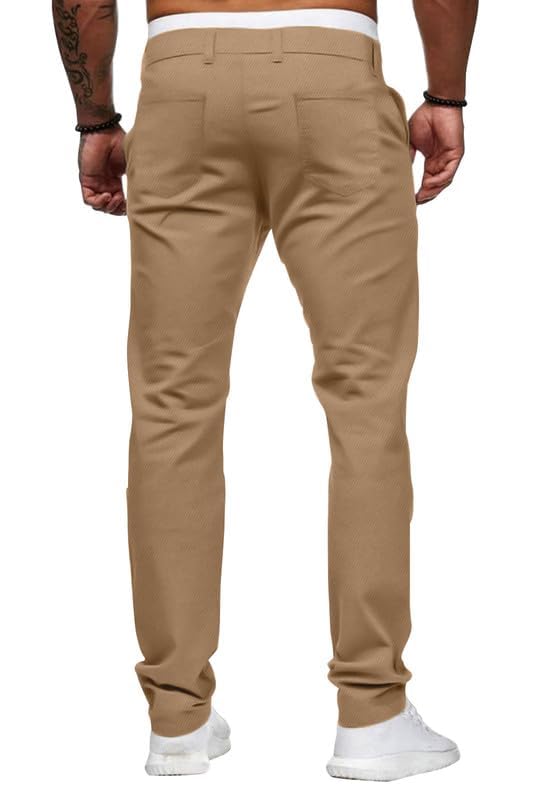 HUNGSON Mens Chinos Slim Fit Stretch Flat-Front Skinny Dress Pants