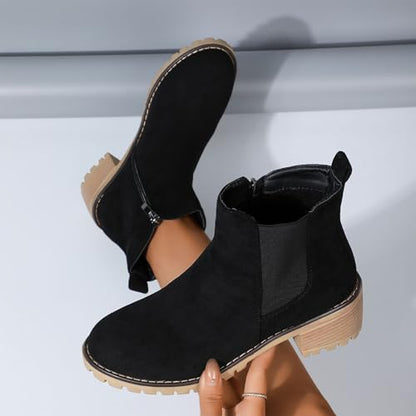 Leather Boots Women 6 Women's Fashion Autumn Winter Leather Leather Solid Color Ankle Boots Temperament Casual Slip On