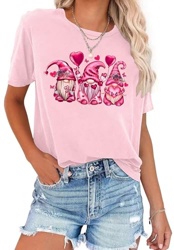 Valentine's Day Shirt for Womens Cute Gnomes T-Shirt Love Heart Printed Shirts Short Sleeve Graphic Tees Tops