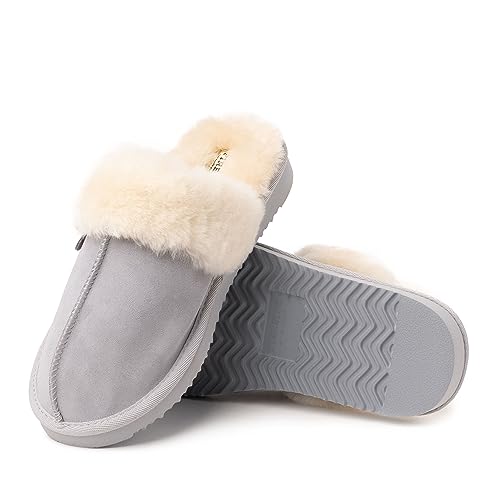 Dearfoams Women's Fireside Sydney Shearling Fur Indoor/Outdoor Scuff Slipper with Wide Widths