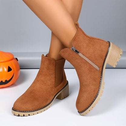 Leather Boots Women 6 Women's Fashion Autumn Winter Leather Leather Solid Color Ankle Boots Temperament Casual Slip On