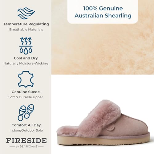 Dearfoams Women's Fireside Sydney Shearling Fur Indoor/Outdoor Scuff Slipper with Wide Widths