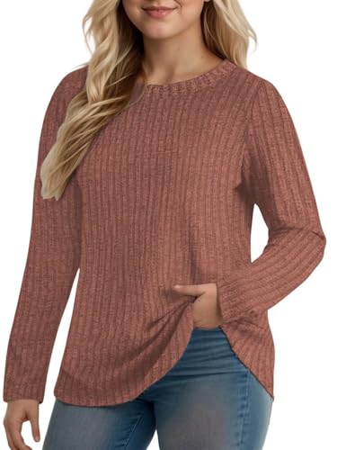 DOLNINE Women's Plus-Size-Tops Long Sleeve Comfy Crewneck Shirts Lightweight Casual Loose Fit Sweatshirts Tunics XL-5XL