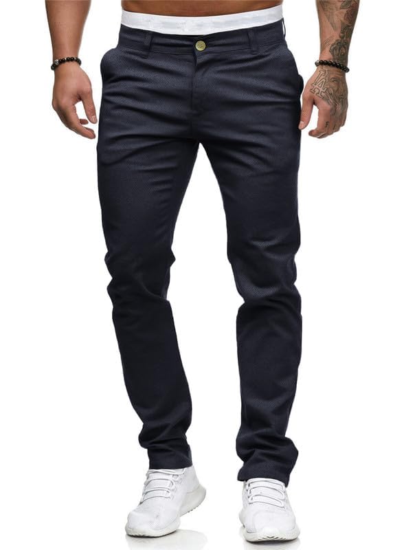 HUNGSON Mens Chinos Slim Fit Stretch Flat-Front Skinny Dress Pants