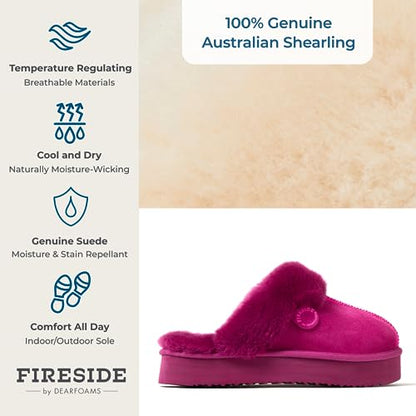 Dearfoams Women's Fireside Sydney Shearling Fur Indoor/Outdoor Scuff Slipper with Wide Widths