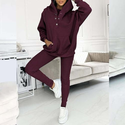 Lounge Sets for Women - 2 Piece Button Thick Outfits Sweatsuit Hoodies with Pants Fall Jogging Track Suits for Women