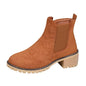 Leather Boots Women 6 Women's Fashion Autumn Winter Leather Leather Solid Color Ankle Boots Temperament Casual Slip On