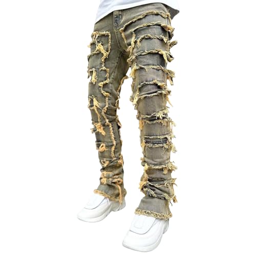 Stacked Jeans Men Skinny Ripped Jeans Slim Fit Denim Pants Y2K Goth Harajuku Emo Jeans Trouser