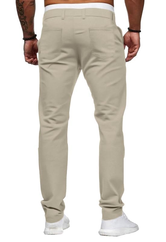 HUNGSON Mens Chinos Slim Fit Stretch Flat-Front Skinny Dress Pants