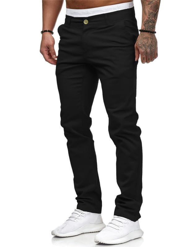 HUNGSON Mens Chinos Slim Fit Stretch Flat-Front Skinny Dress Pants