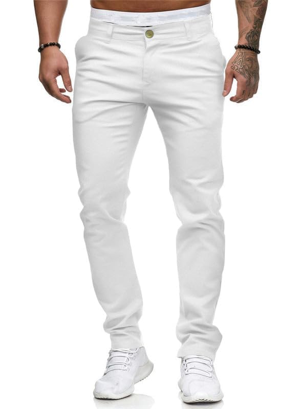 HUNGSON Mens Chinos Slim Fit Stretch Flat-Front Skinny Dress Pants