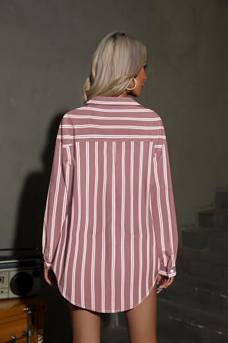HOTOUCH Women Oversized Button Down Shirts Office Drop Shoulder Blouse Long Sleeve Boyfriend Dress Shirt with Pockets