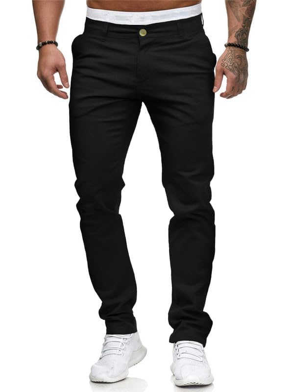 HUNGSON Mens Chinos Slim Fit Stretch Flat-Front Skinny Dress Pants