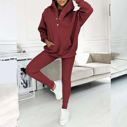 Lounge Sets for Women - 2 Piece Button Thick Outfits Sweatsuit Hoodies with Pants Fall Jogging Track Suits for Women