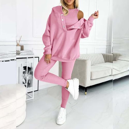 Lounge Sets for Women - 2 Piece Button Thick Outfits Sweatsuit Hoodies with Pants Fall Jogging Track Suits for Women