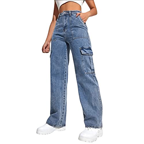 Jeans for Women High Waist Stretchy Classic Button Fly Stretchy Straight Legs Denim Pants Loose Boyfriend Denim Pant