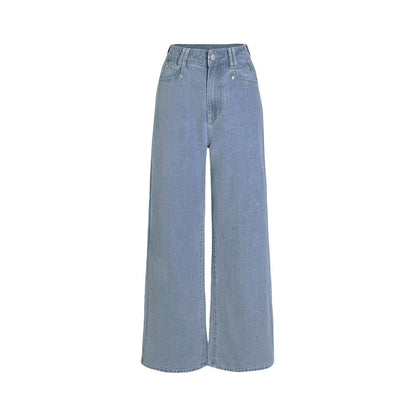 Women's Patchwork Pearl Embellished Jeans High Waisted Solid Color Casual Straight Leg Baggy Denim Pants