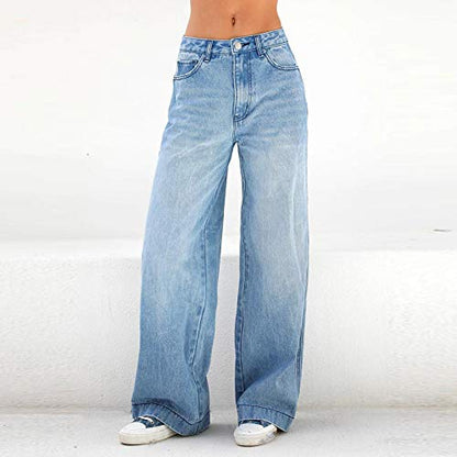 Women's Wide Leg Jeans High Waist Stretchy Classic High Rise Slimming Jeggings Cropped Wide-Leg Jeans