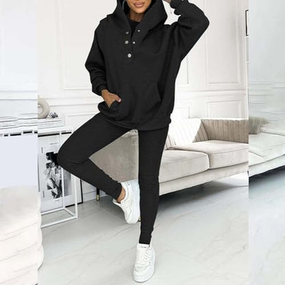 Lounge Sets for Women - 2 Piece Button Thick Outfits Sweatsuit Hoodies with Pants Fall Jogging Track Suits for Women