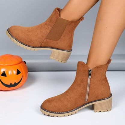 Leather Boots Women 6 Women's Fashion Autumn Winter Leather Leather Solid Color Ankle Boots Temperament Casual Slip On
