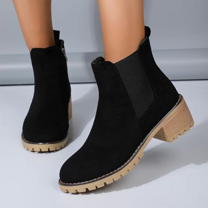 Leather Boots Women 6 Women's Fashion Autumn Winter Leather Leather Solid Color Ankle Boots Temperament Casual Slip On